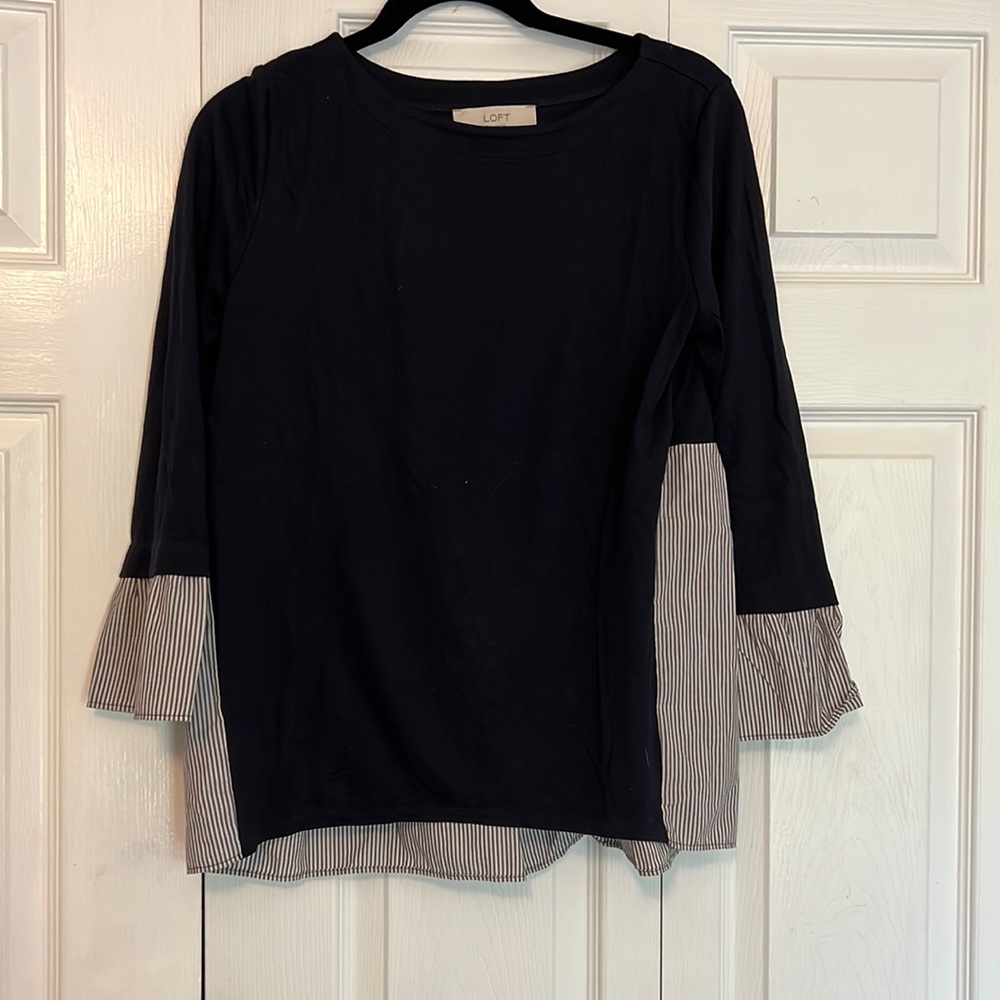 Navy striped mixed media top
